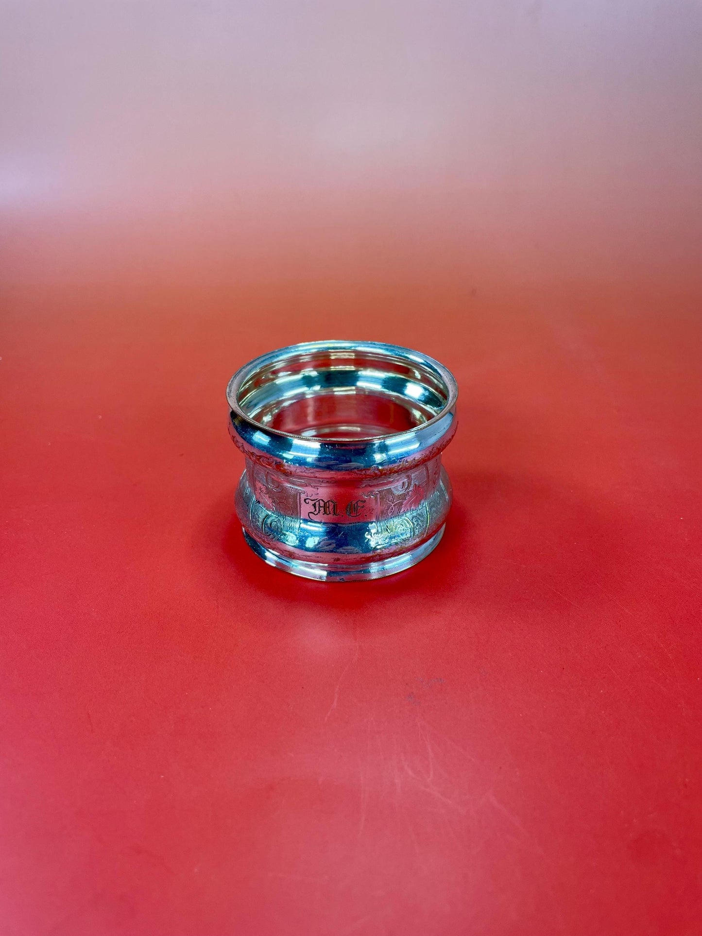 One Ornately Engraved and Monogrammed Silver Plated Napkin Ring
