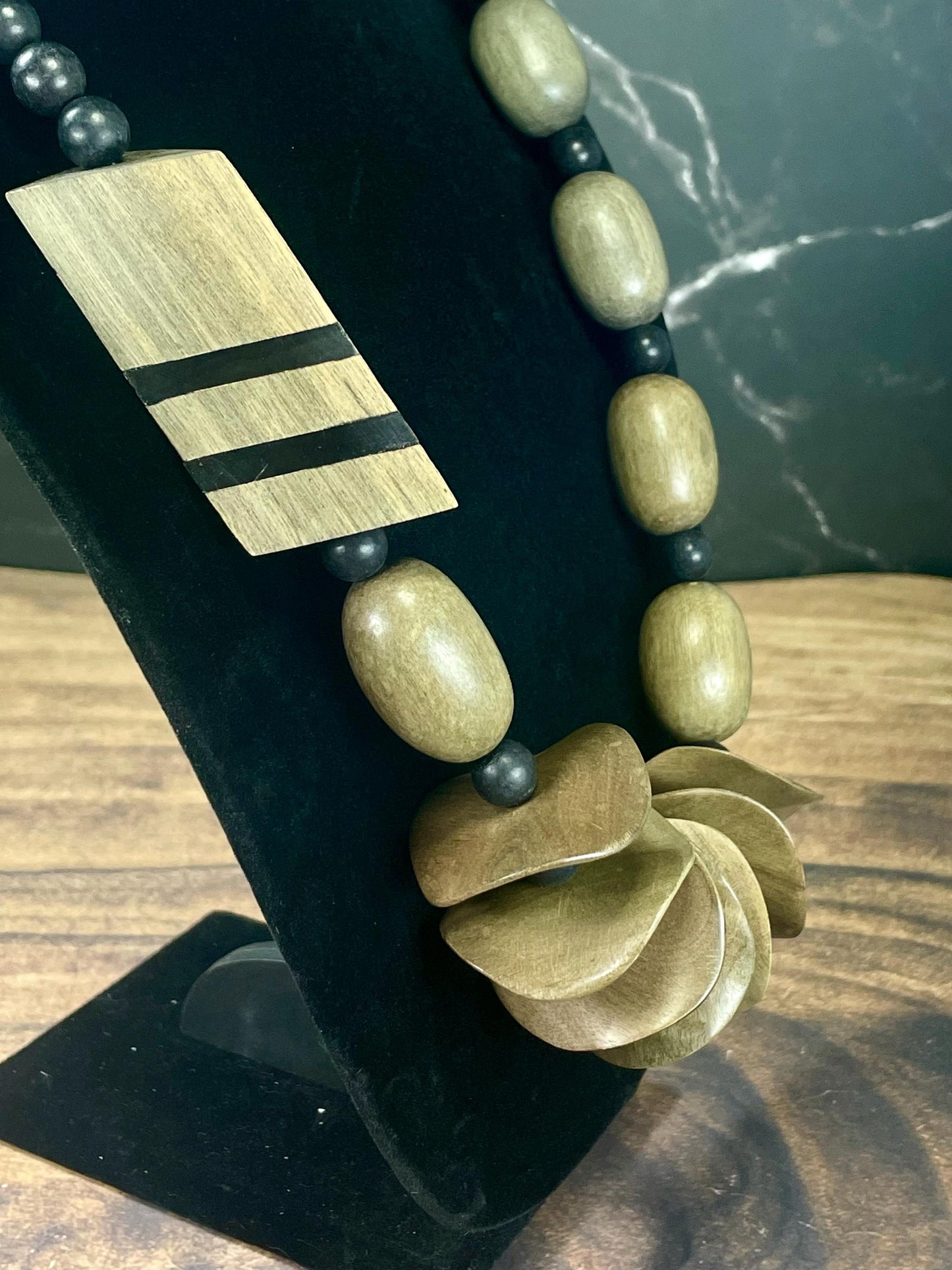 28 inch Necklace with Unique Wooden Beads