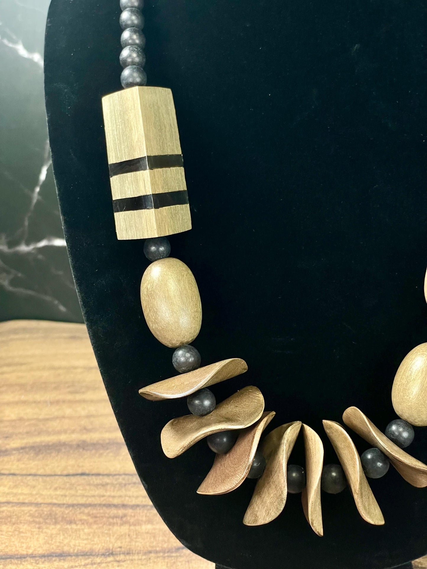 28 inch Necklace with Unique Wooden Beads