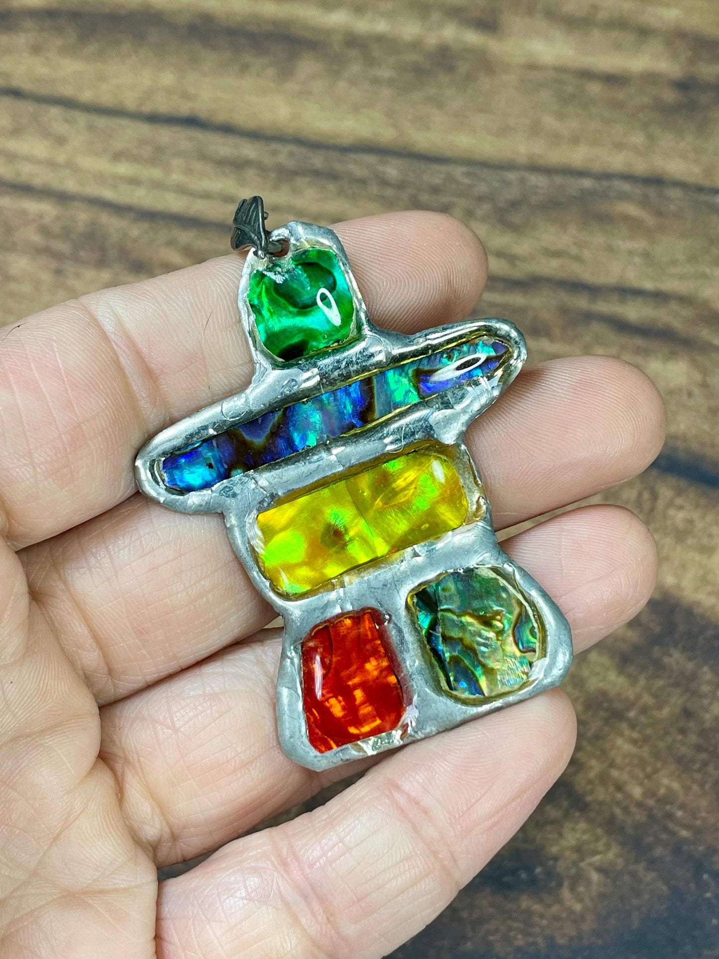 Inukshuk Pendant with Rainbow Inlays