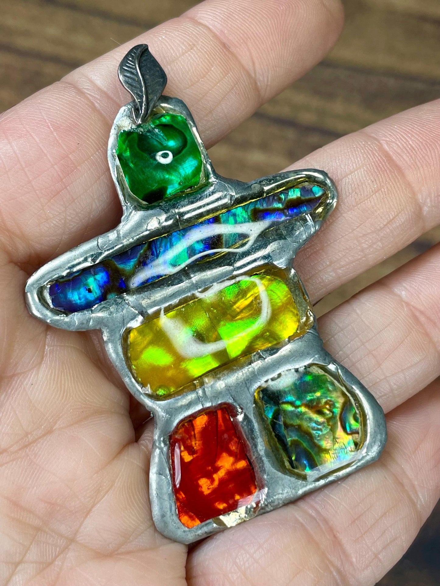 Inukshuk Pendant with Rainbow Inlays