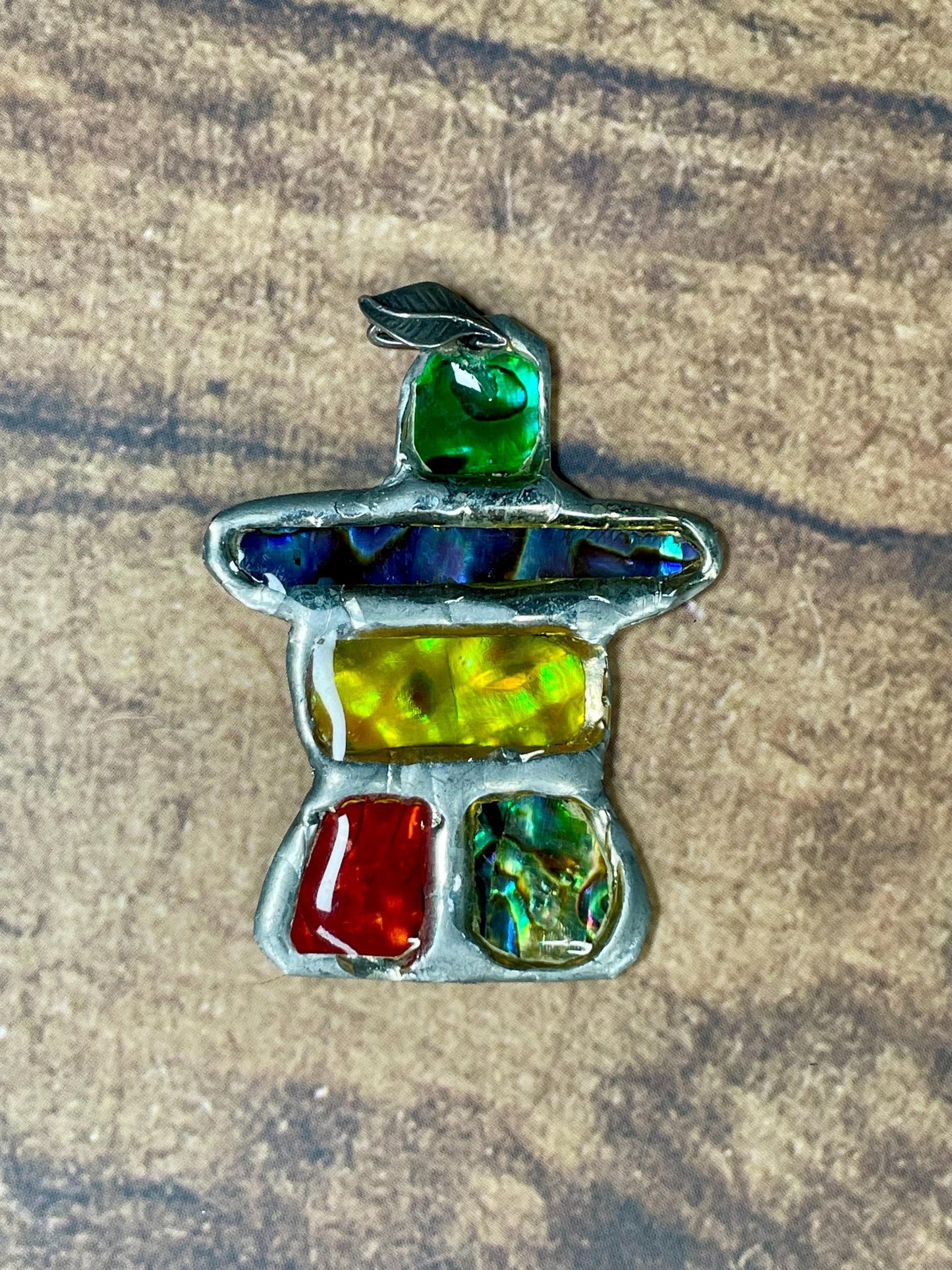 Inukshuk Pendant with Rainbow Inlays