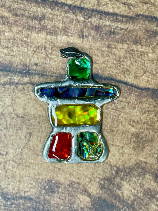 Inukshuk Pendant with Rainbow Inlays