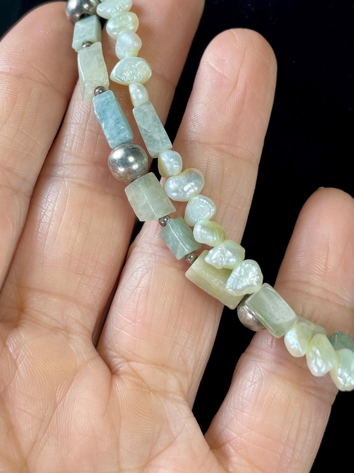 Pearl, Stone & Metal Bead Necklace