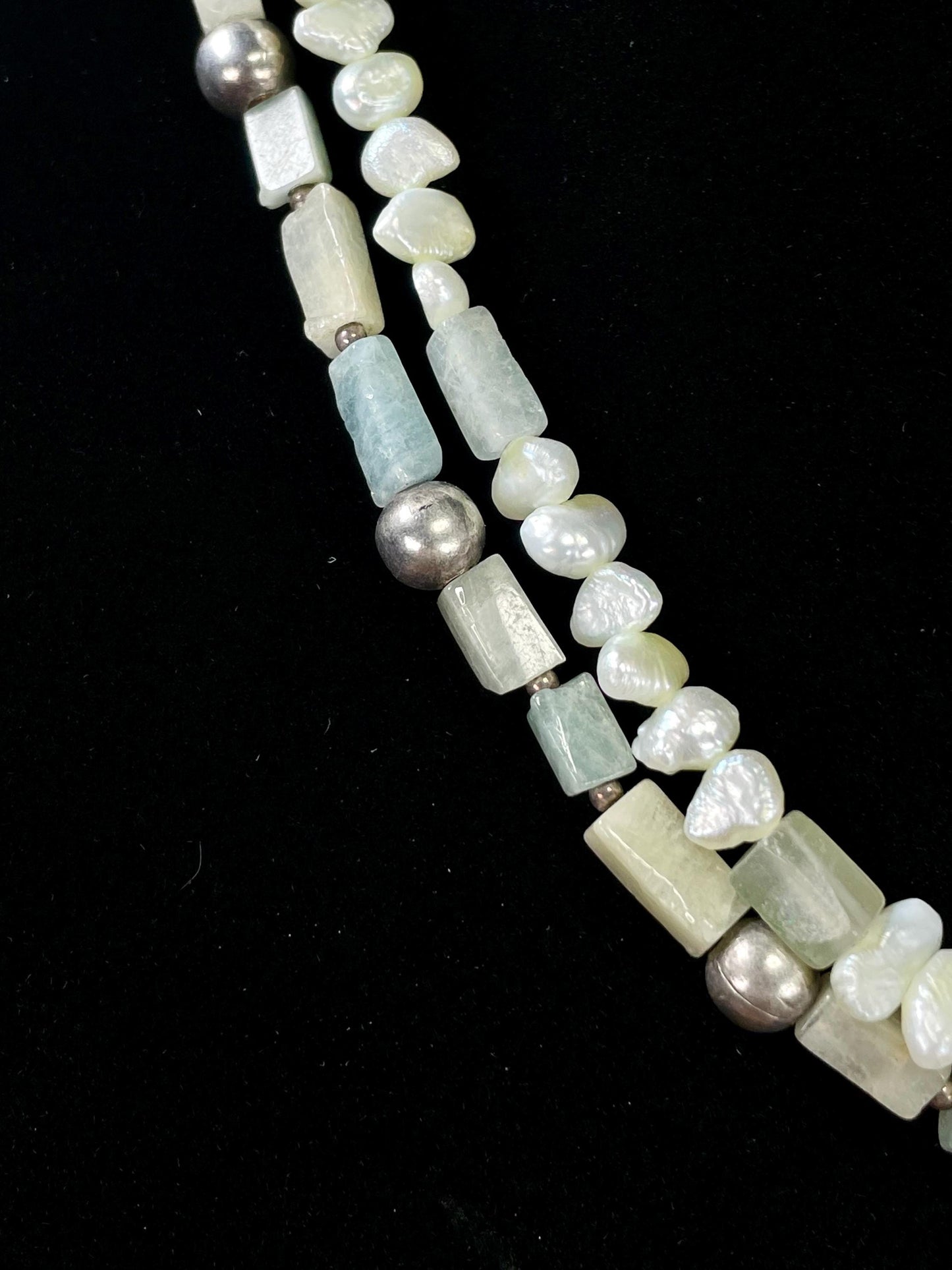 Pearl, Stone & Metal Bead Necklace