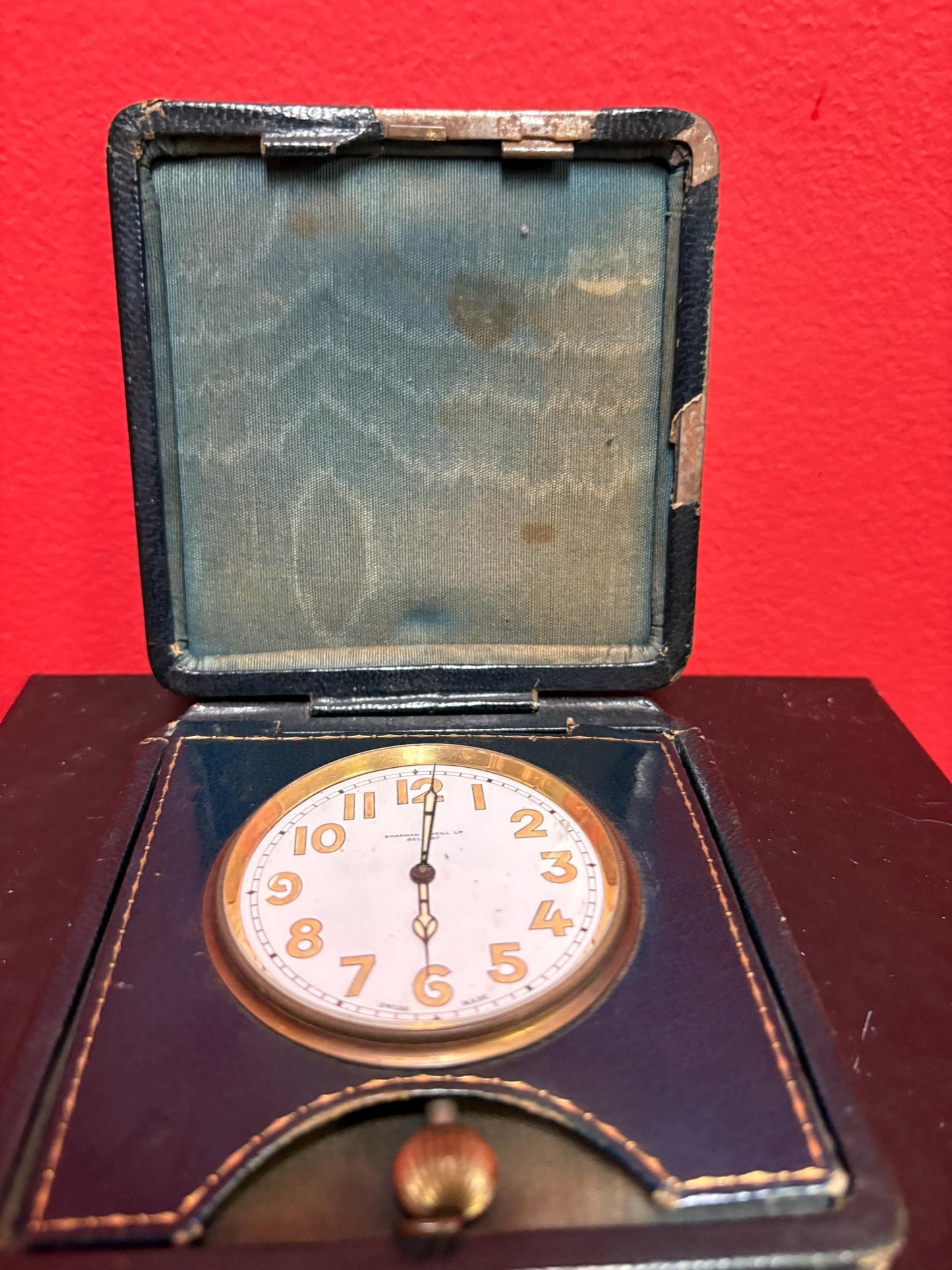 Beautiful antique English watch in leather case  case as is  watch seems to not work  final sale