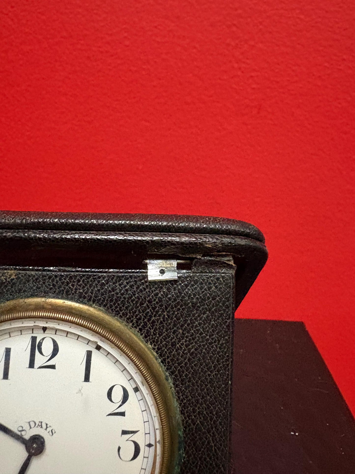 Beautiful antique English eight day watch in leather case  case as is  watch seems to work  final sale