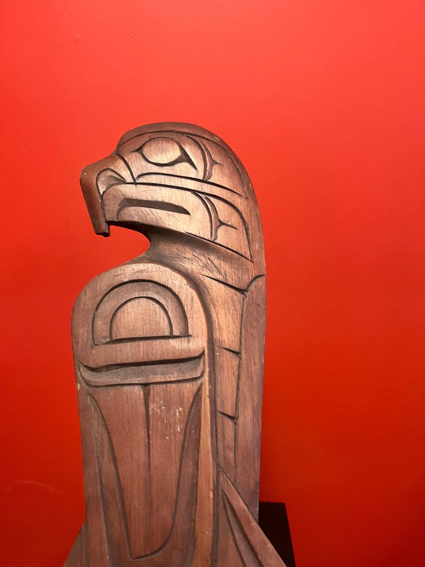 Beautiful indigenous first nations Pacific Northwest Coast Eagle Salmon plaque  30 inches long  great detail  signed EITOLL ASHLEY