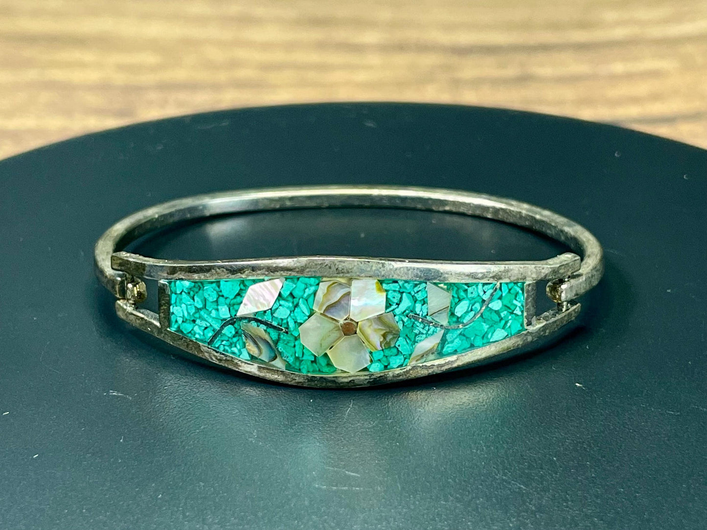 Mexican Hinged Flower Inlay Bracelet