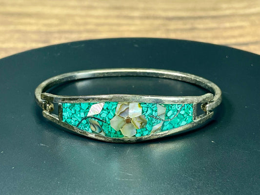 Mexican Hinged Flower Inlay Bracelet