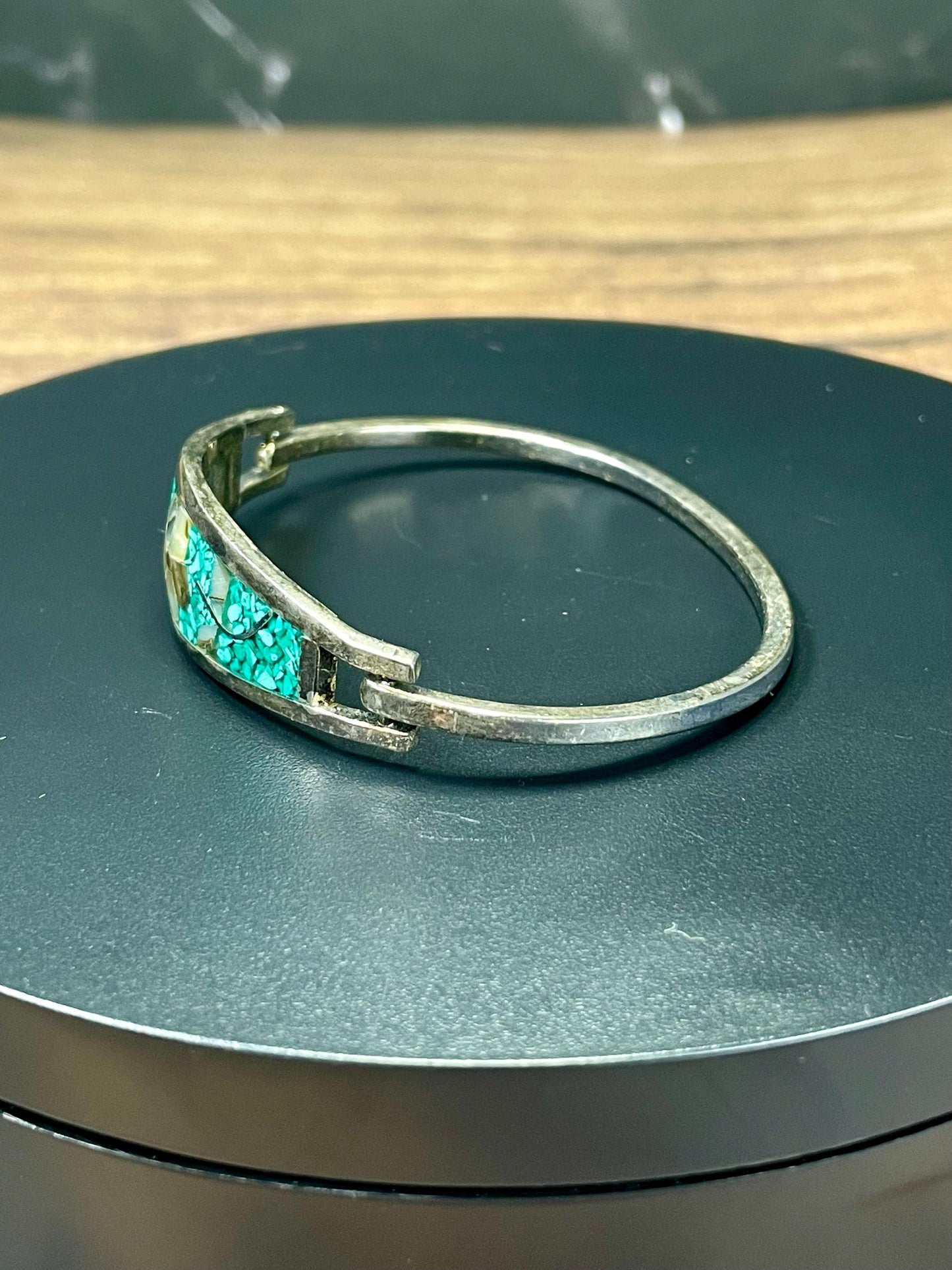 Mexican Hinged Flower Inlay Bracelet