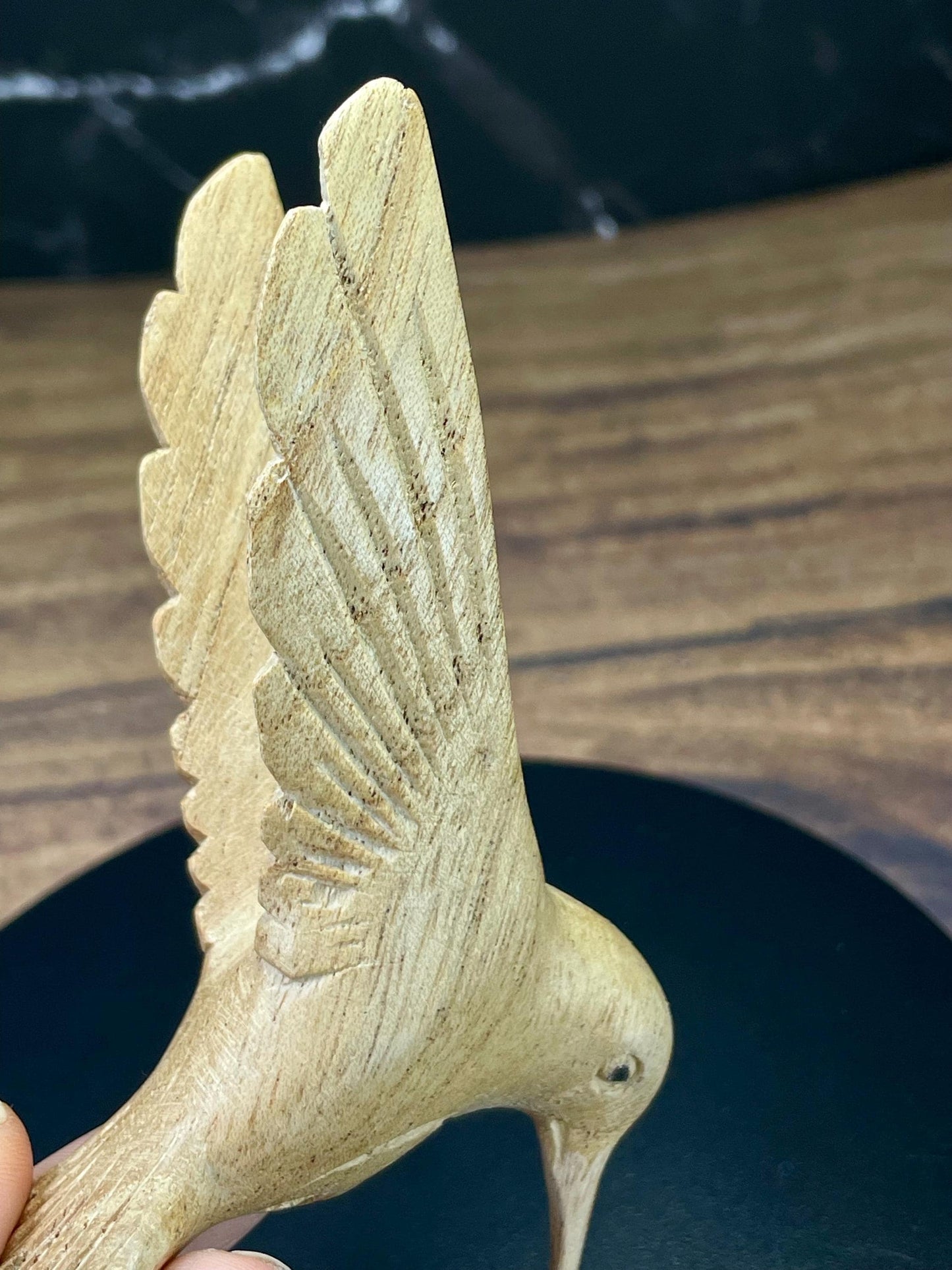 Carved Cedar Hummingbird on Stand