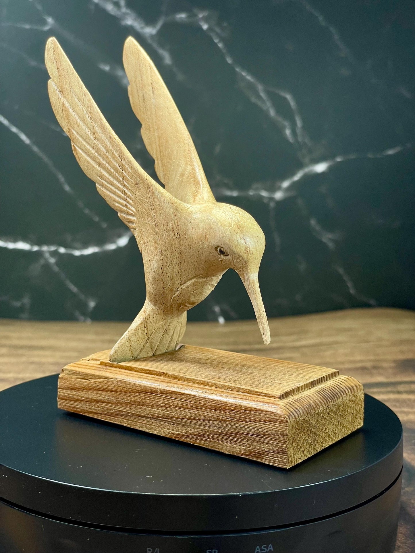 Carved Cedar Hummingbird on Stand