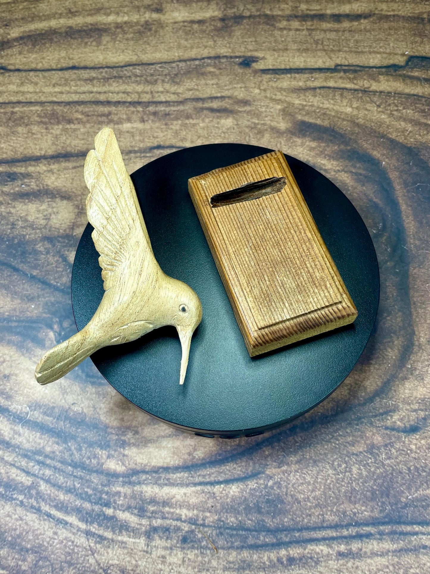 Carved Cedar Hummingbird on Stand