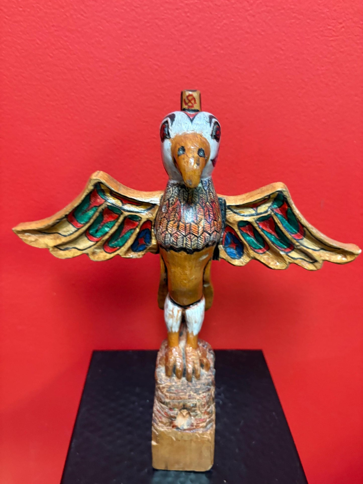 Fabulous older primitive indigenous first nations Pacific Northwest coast Eagle totem pole - 11 inches by 10 inches  rare and great value