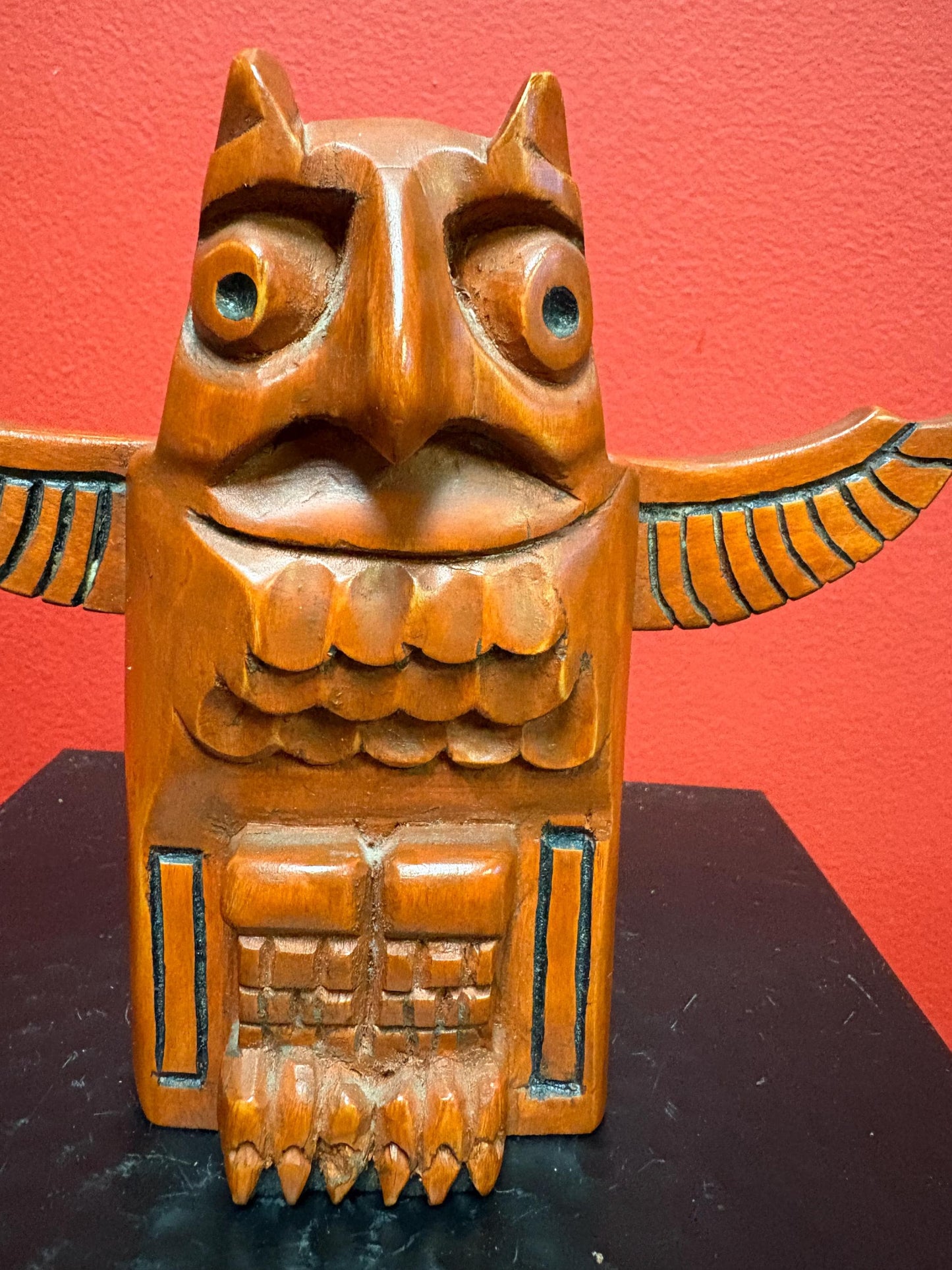 Amazing 6 inch tall indigenous first nation pacific  north West Coast well detailed signed owl statue  great value