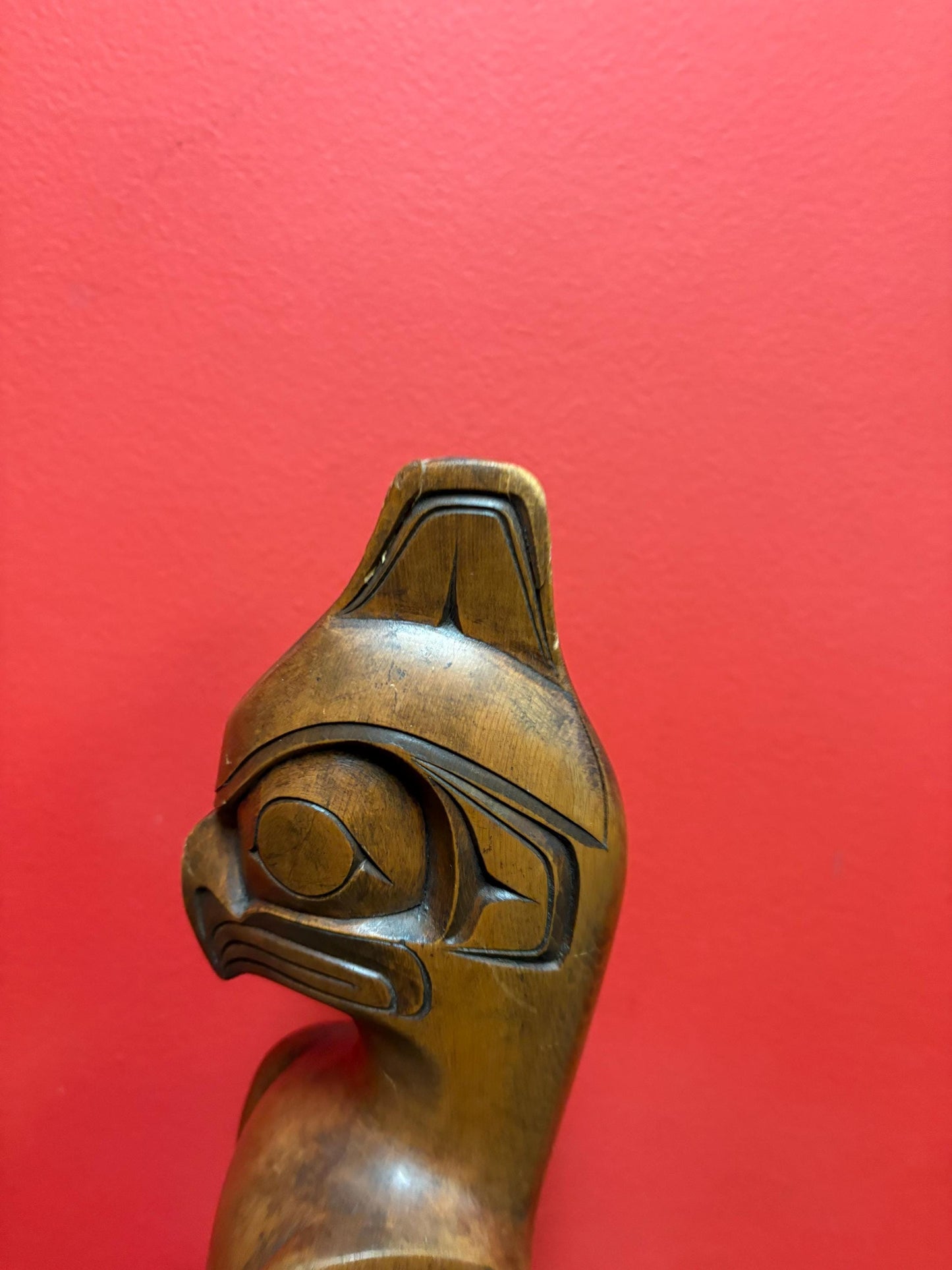 Beautiful indigenous first nation Pacific north West Coast 12 inch cedar eagle totem  by Doug Harper   with as is ear  wow -