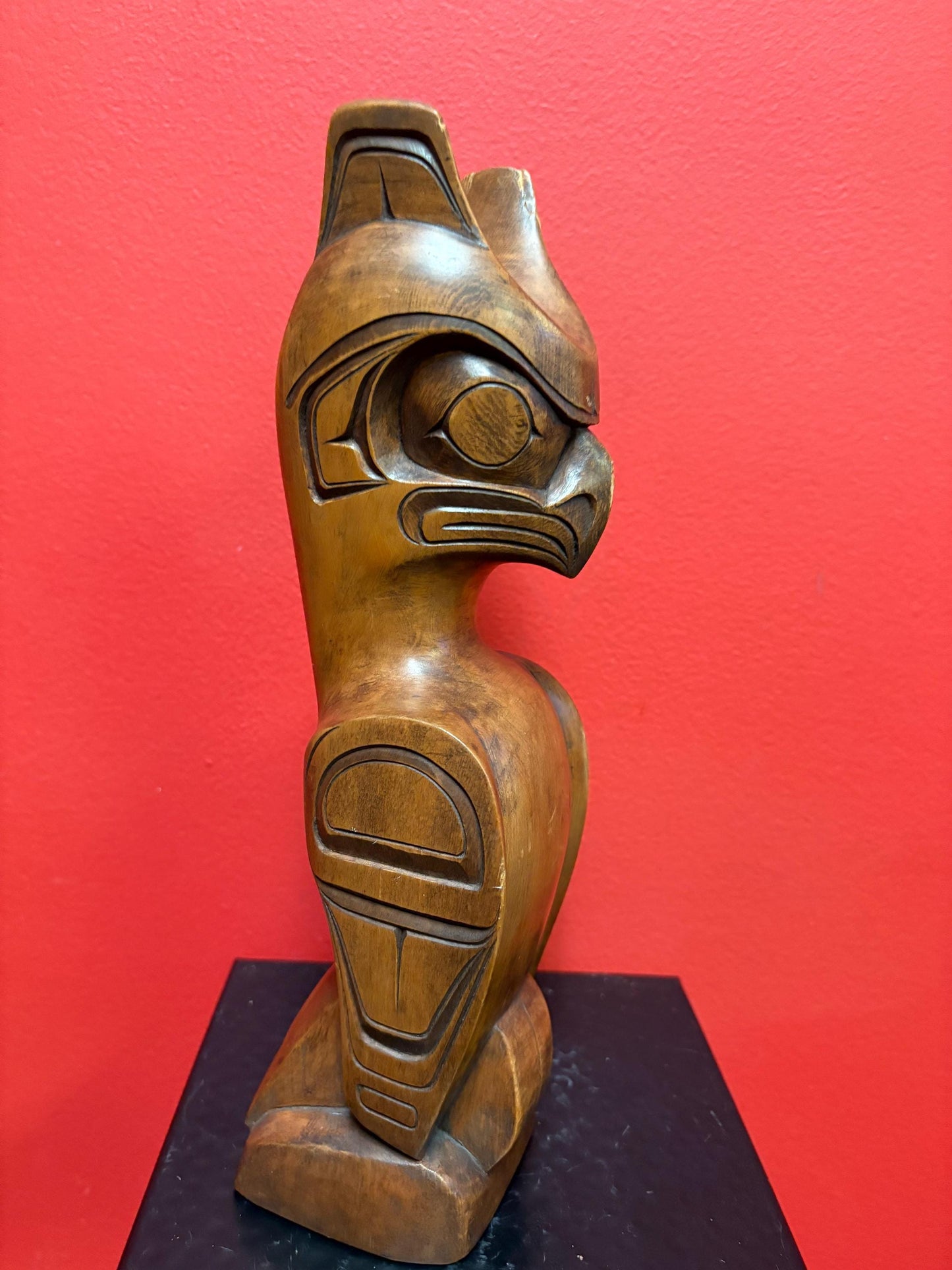 Beautiful indigenous first nation Pacific north West Coast 12 inch cedar eagle totem  by Doug Harper   with as is ear  wow -