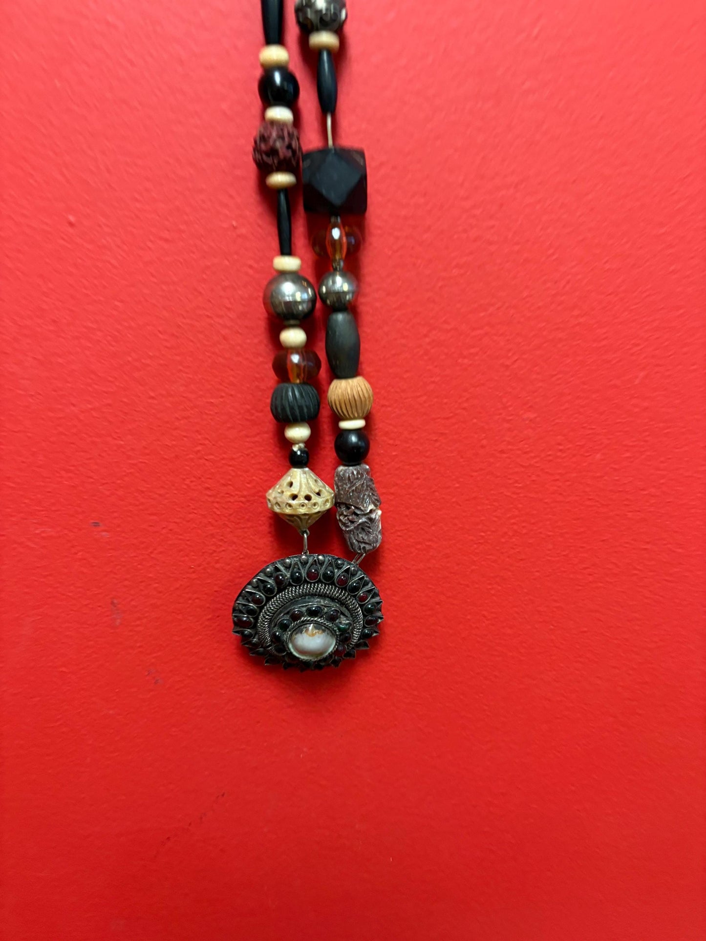 Most amazing Persian necklace with Amber silver horn and many other pieces  approximately 20 inches long with 2 inch pendant- wow