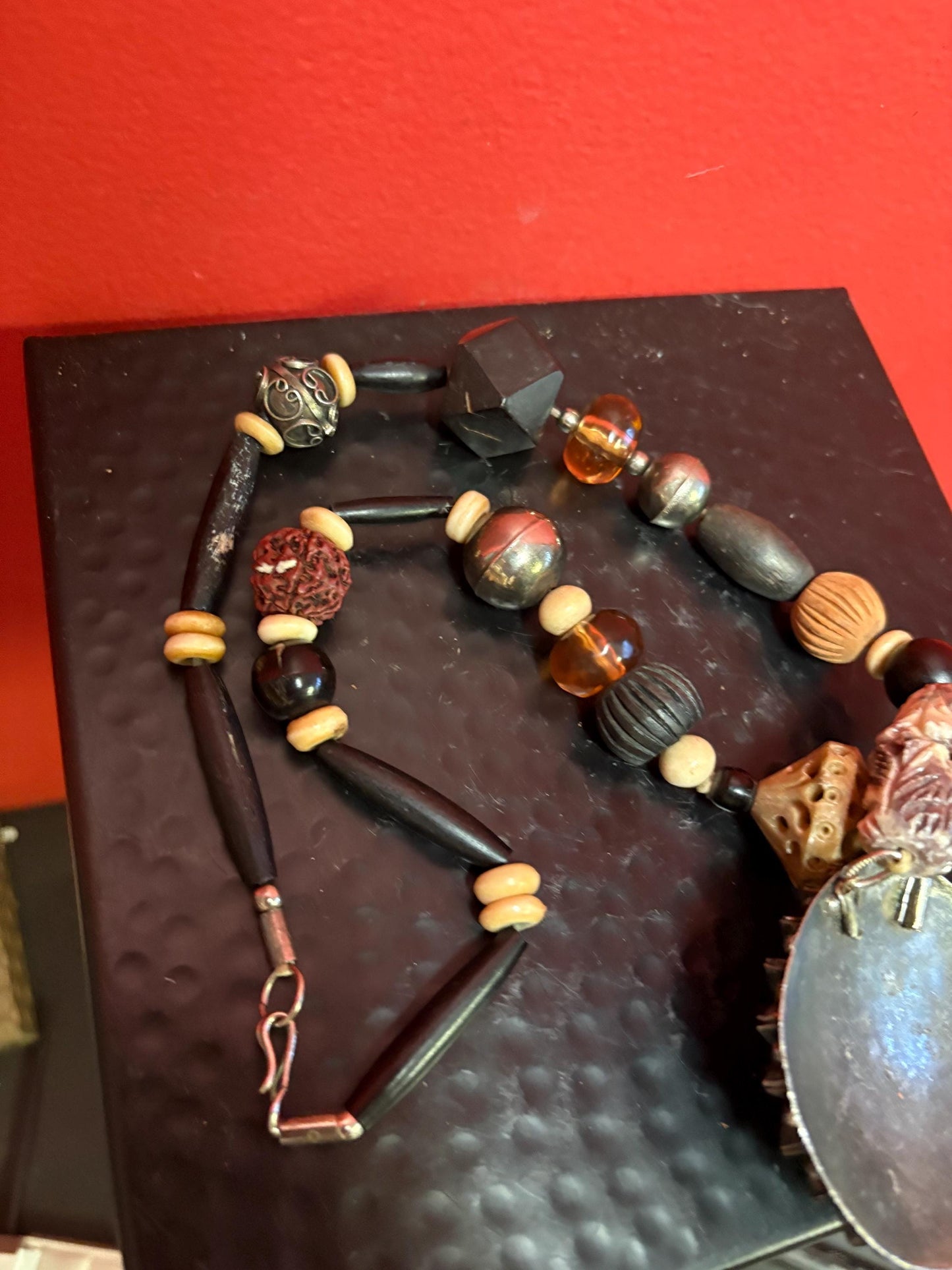 Most amazing Persian necklace with Amber silver horn and many other pieces  approximately 20 inches long with 2 inch pendant- wow