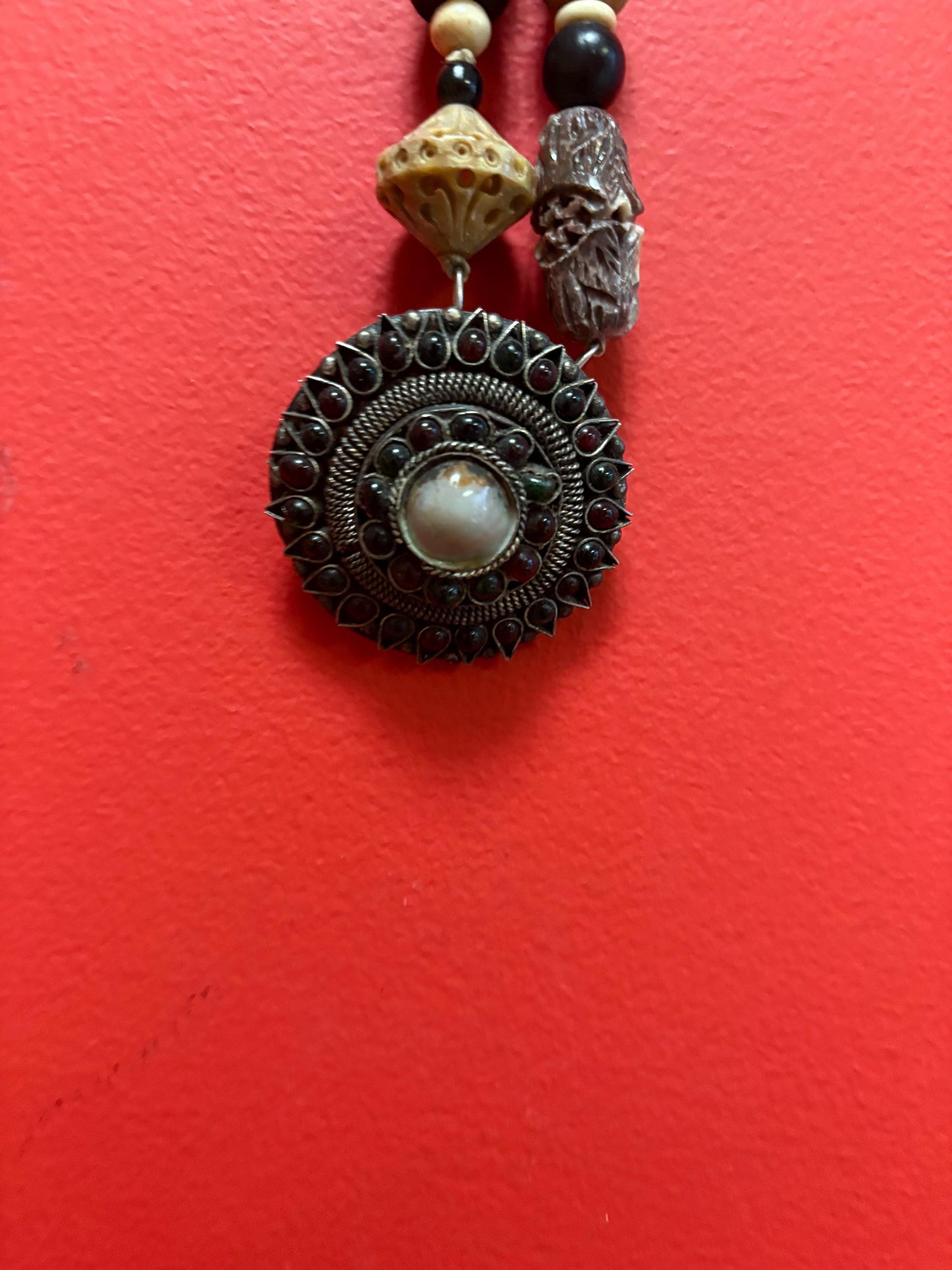 Most amazing Persian necklace with Amber silver horn and many other pieces  approximately 20 inches long with 2 inch pendant- wow