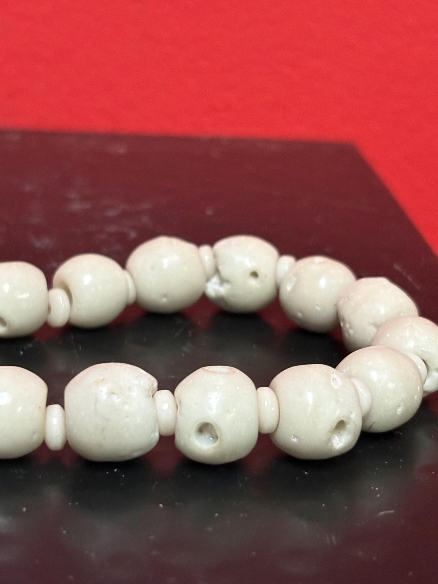 Beautiful early pottery bead necklace  approximately 18 inches long and could be restrung -very unique and cool