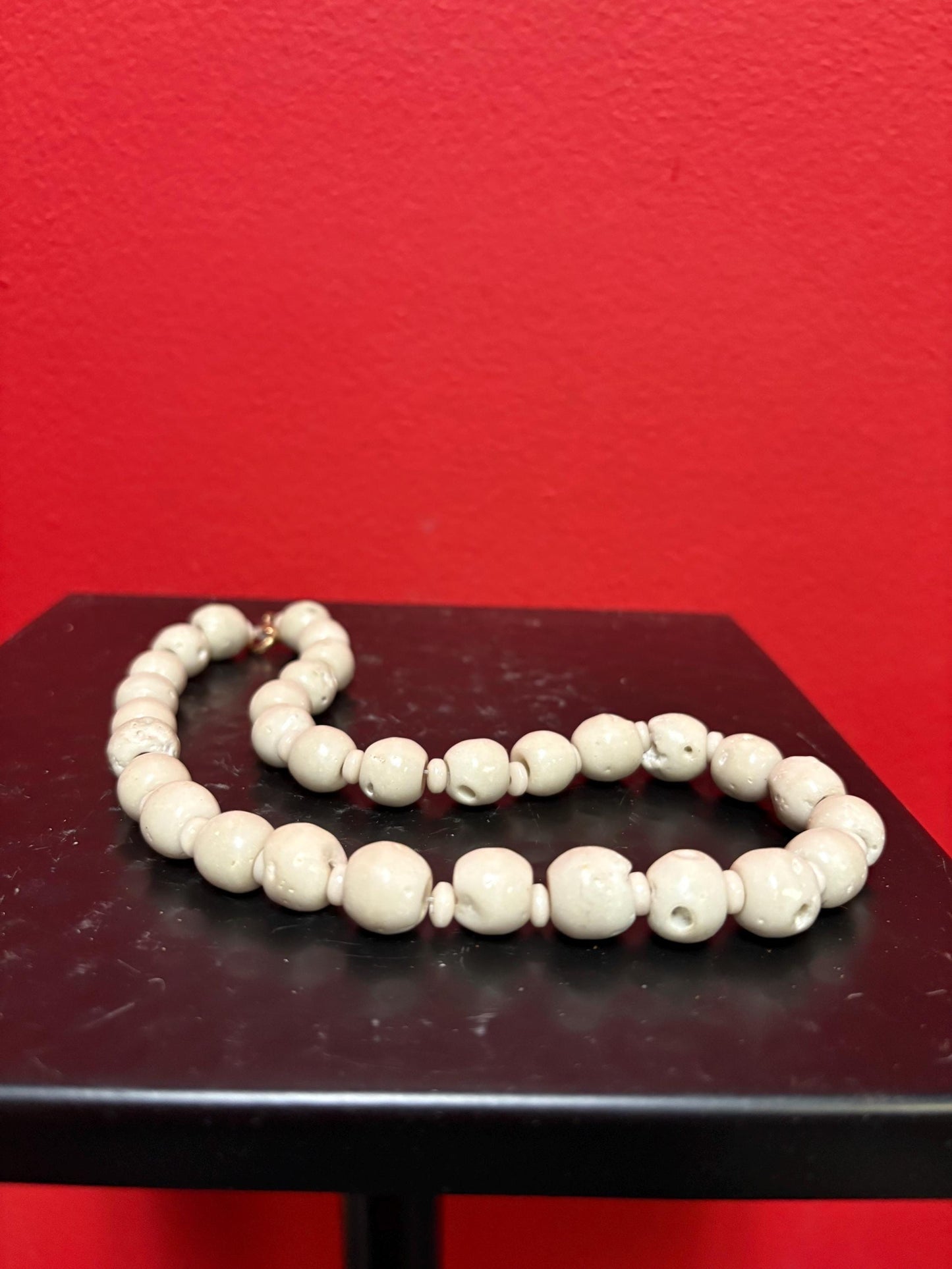 Beautiful early pottery bead necklace  approximately 18 inches long and could be restrung -very unique and cool