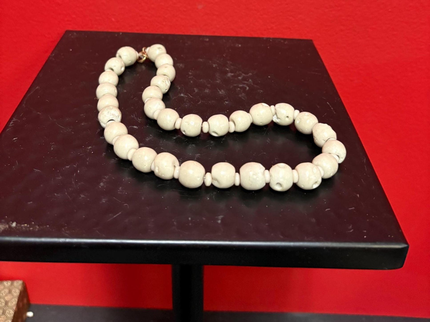 Beautiful early pottery bead necklace  approximately 18 inches long and could be restrung -very unique and cool