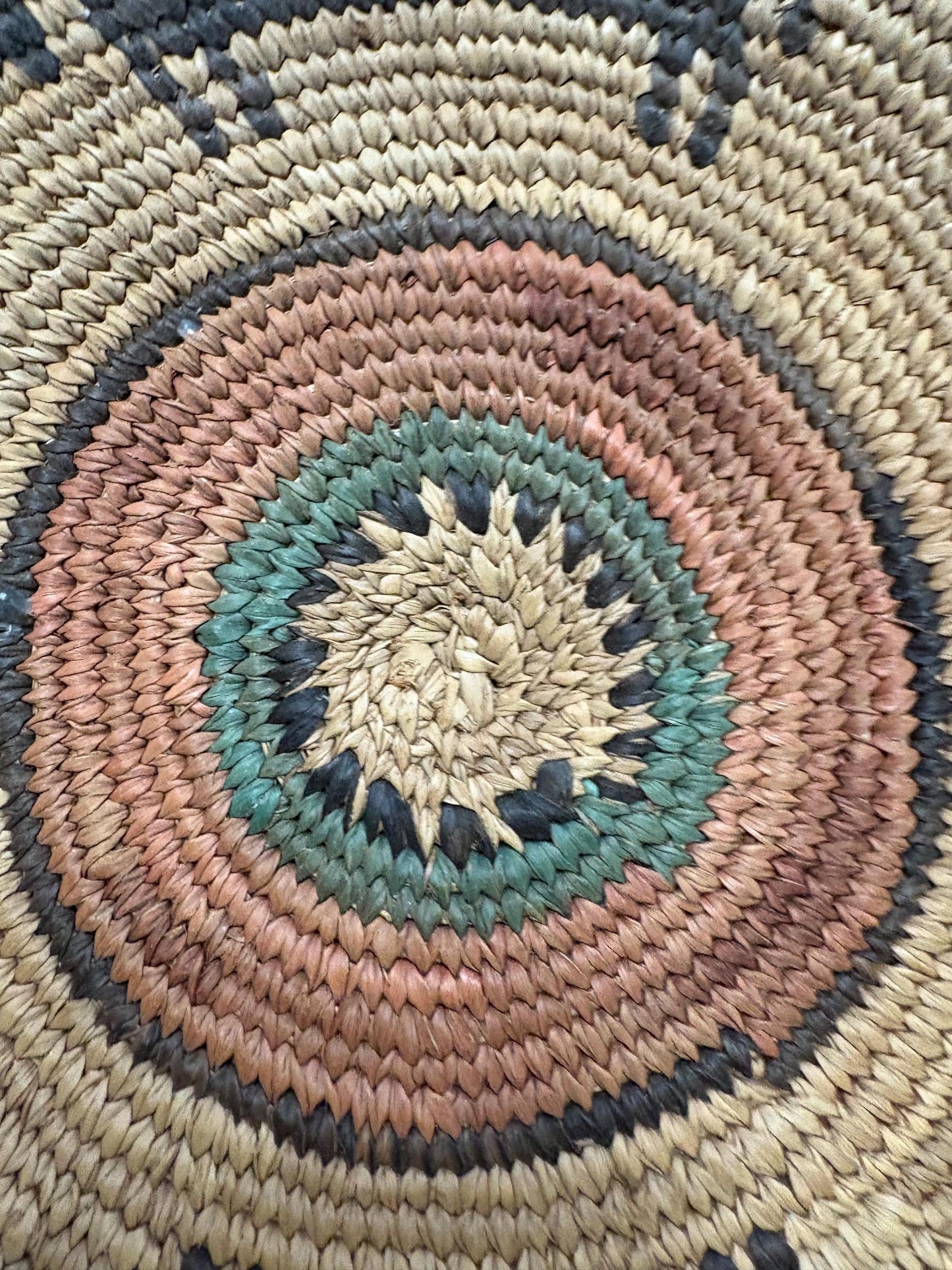 Very rare antique Navajo weaved basket bowl in amazing condition  great imagery  12 inches across