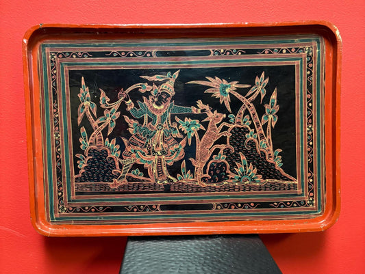 Fabulous antique Burmese lacquer tray in wonderful condition  18 x 12 inches  incredible to use or gift