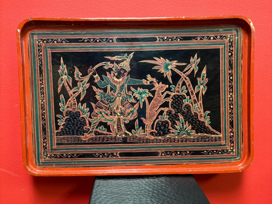 Fabulous antique Burmese lacquer tray in wonderful condition  18 x 12 inches  incredible to use or gift