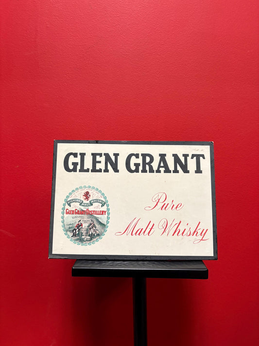 Beautiful Scottish Glen Grant pure whiskey cardboard advertising sign in great condition  hangs or stands - 10 x 7 inches