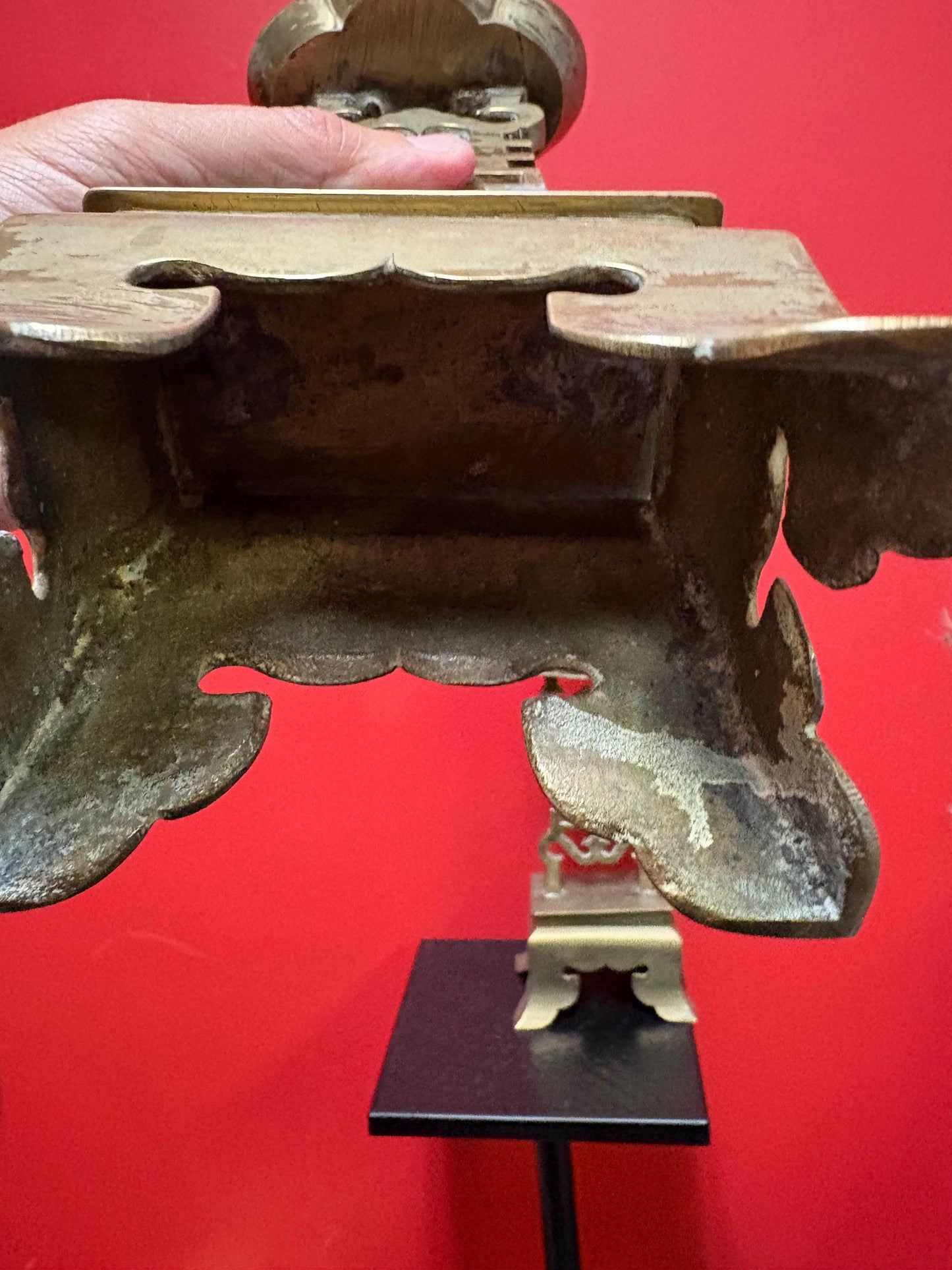 Antique Chinese brass wedding candlesticks  15 inches tall lovely condition -  tops a little loose