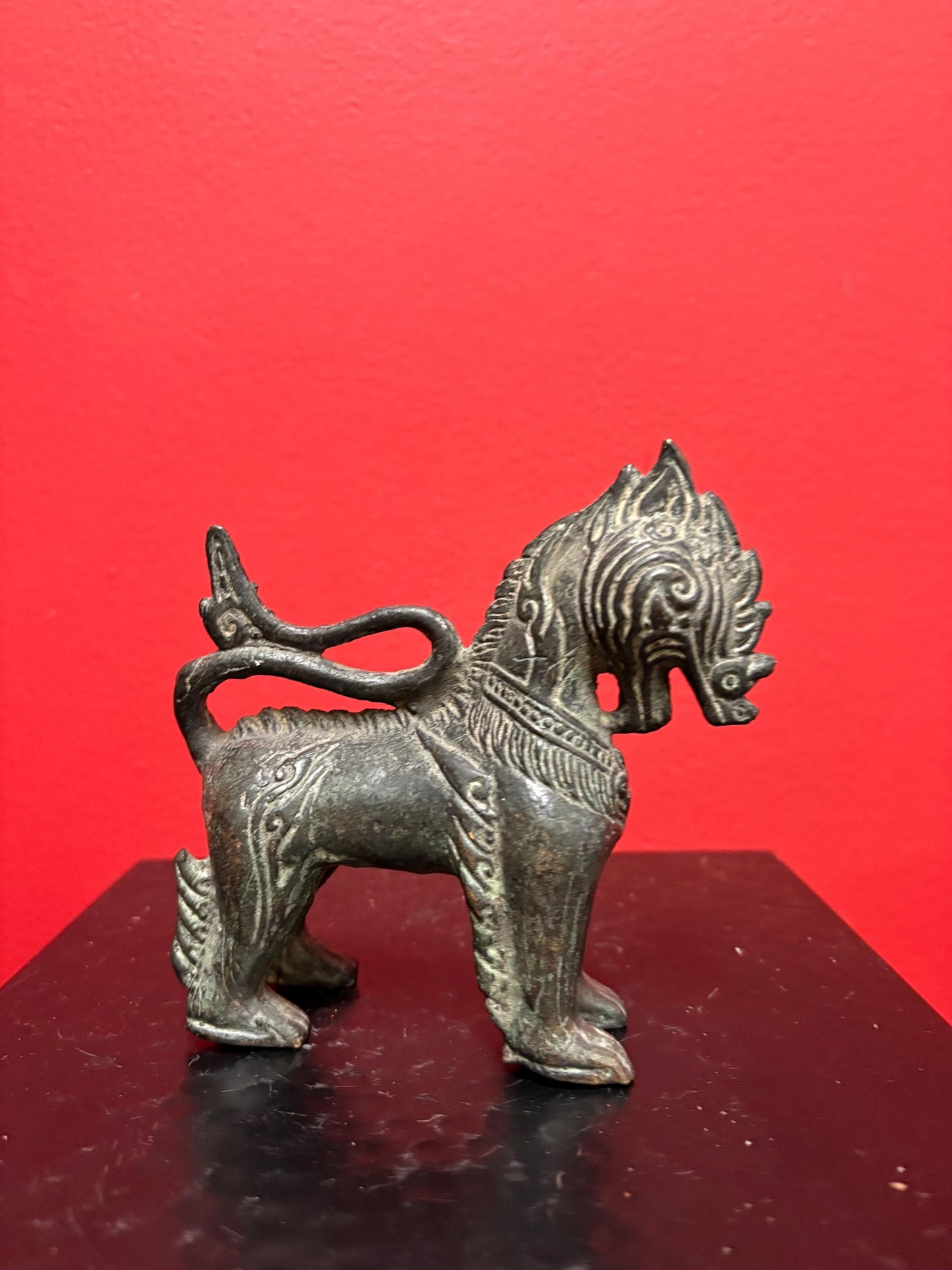 Beautiful antique Thai bronze 5 inch dragon statue with magnificent patina  wow