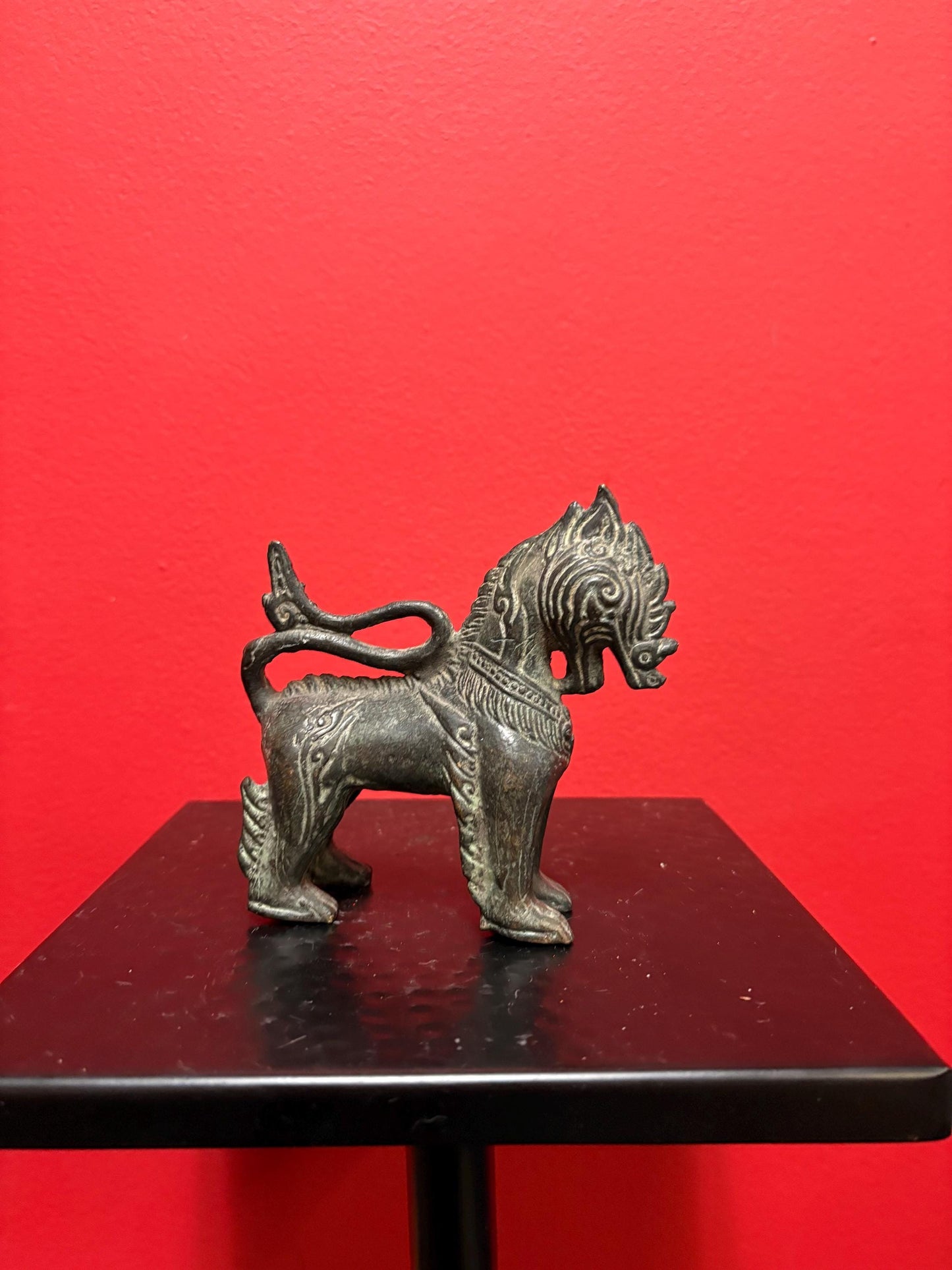 Beautiful antique Thai bronze 5 inch dragon statue with magnificent patina  wow