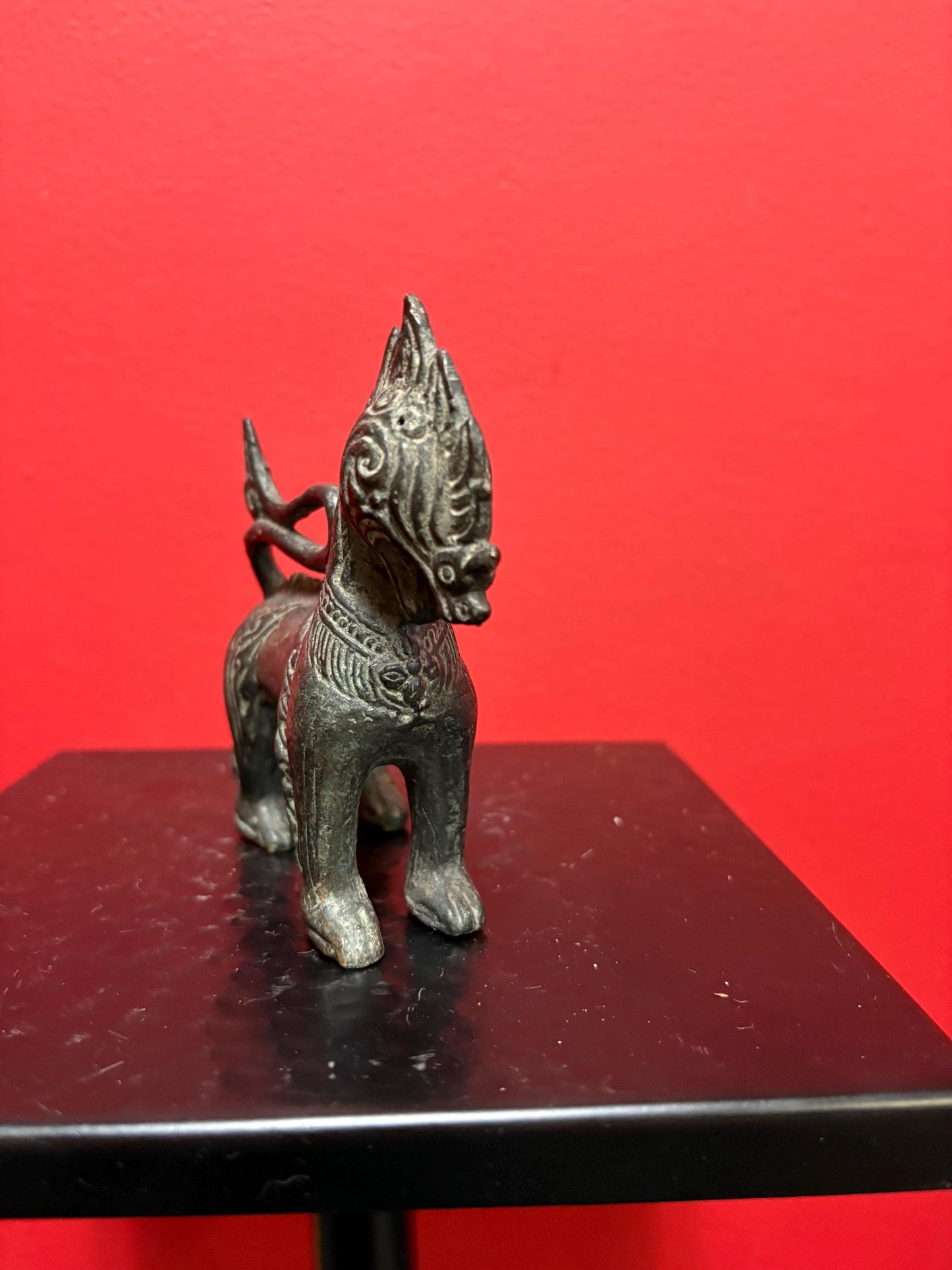 Beautiful antique Thai bronze 5 inch dragon statue with magnificent patina  wow