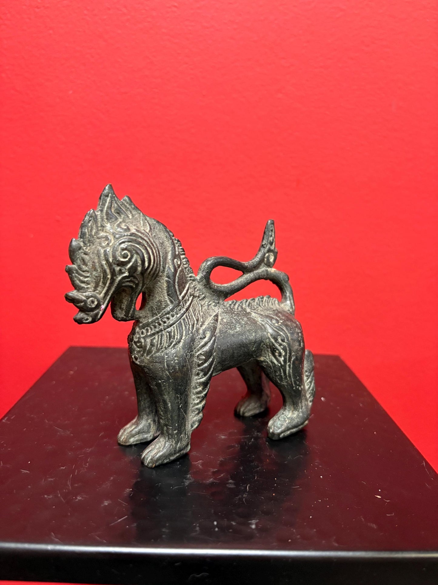 Beautiful antique Thai bronze 5 inch dragon statue with magnificent patina  wow