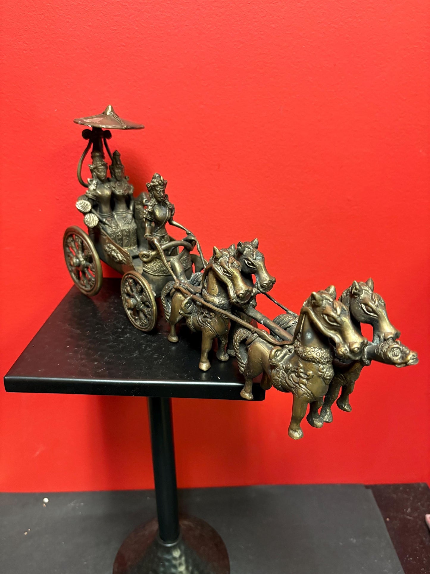 Stunning antique bronze statue of horse and riders in bronze from Myanmar - 14 x 7 high  wonderful patina