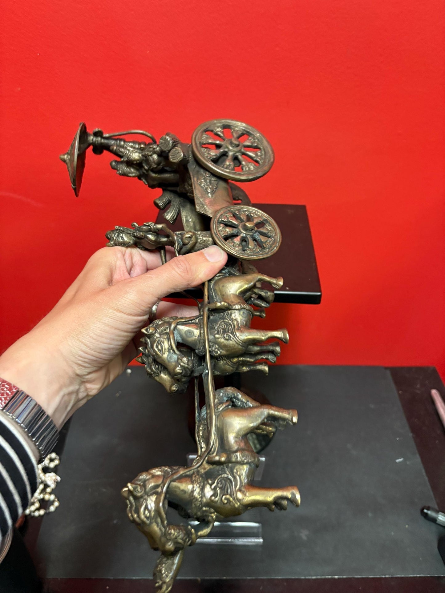 Stunning antique bronze statue of horse and riders in bronze from Myanmar - 14 x 7 high  wonderful patina