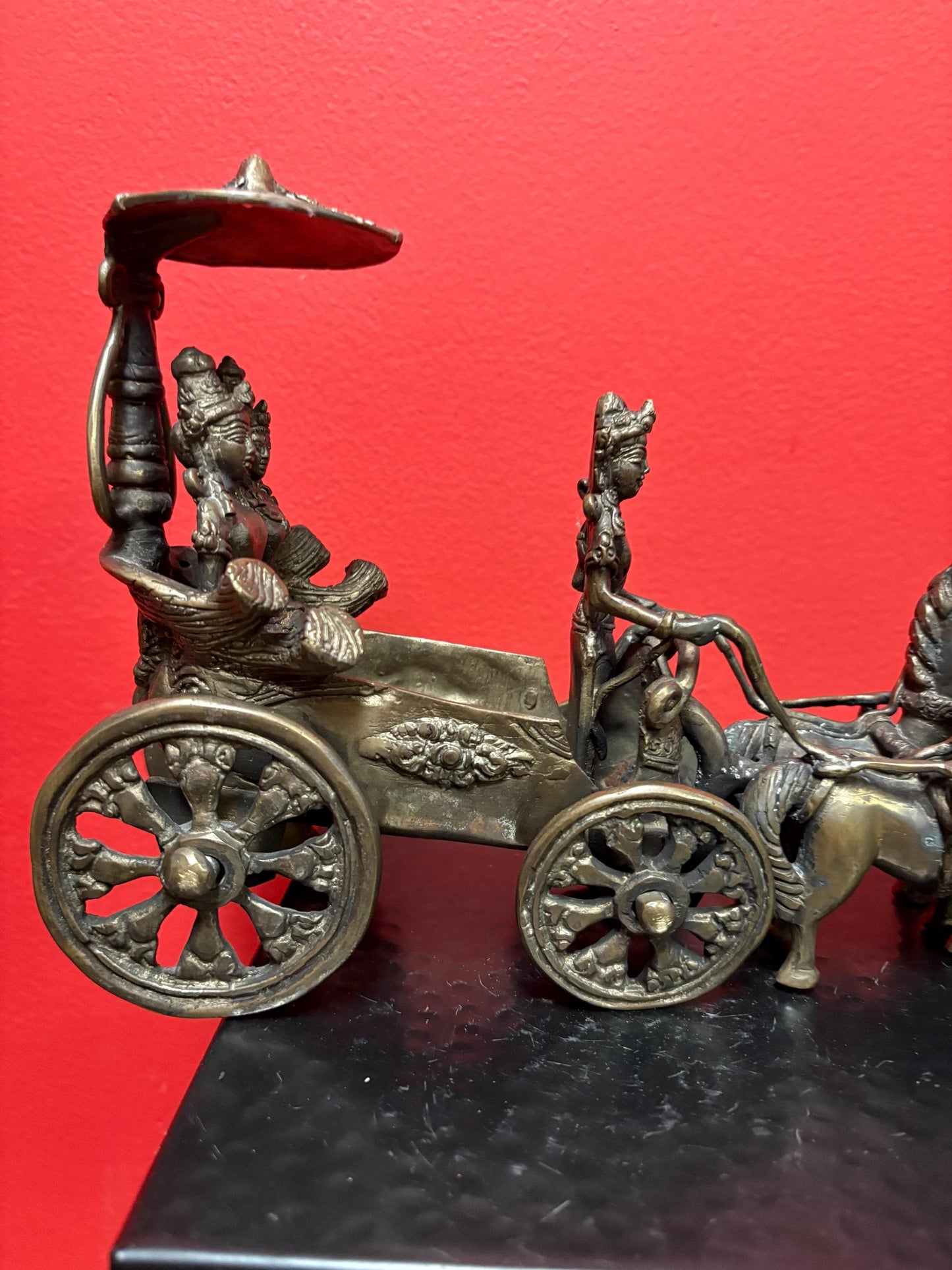 Stunning antique bronze statue of horse and riders in bronze from Myanmar - 14 x 7 high  wonderful patina