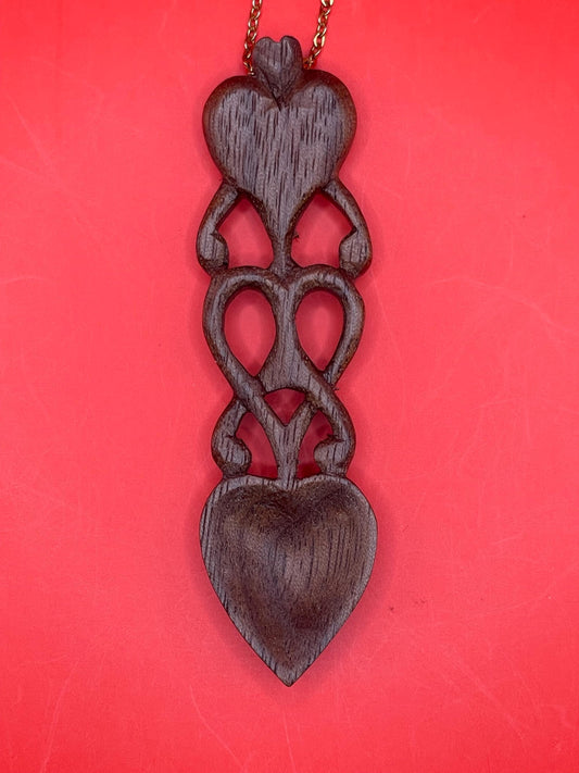 Small Wooden Heart Spoon Necklace  Gold Tone Chain Included