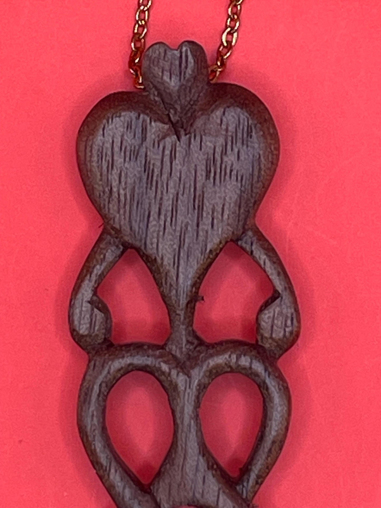 Small Wooden Heart Spoon Necklace  Gold Tone Chain Included