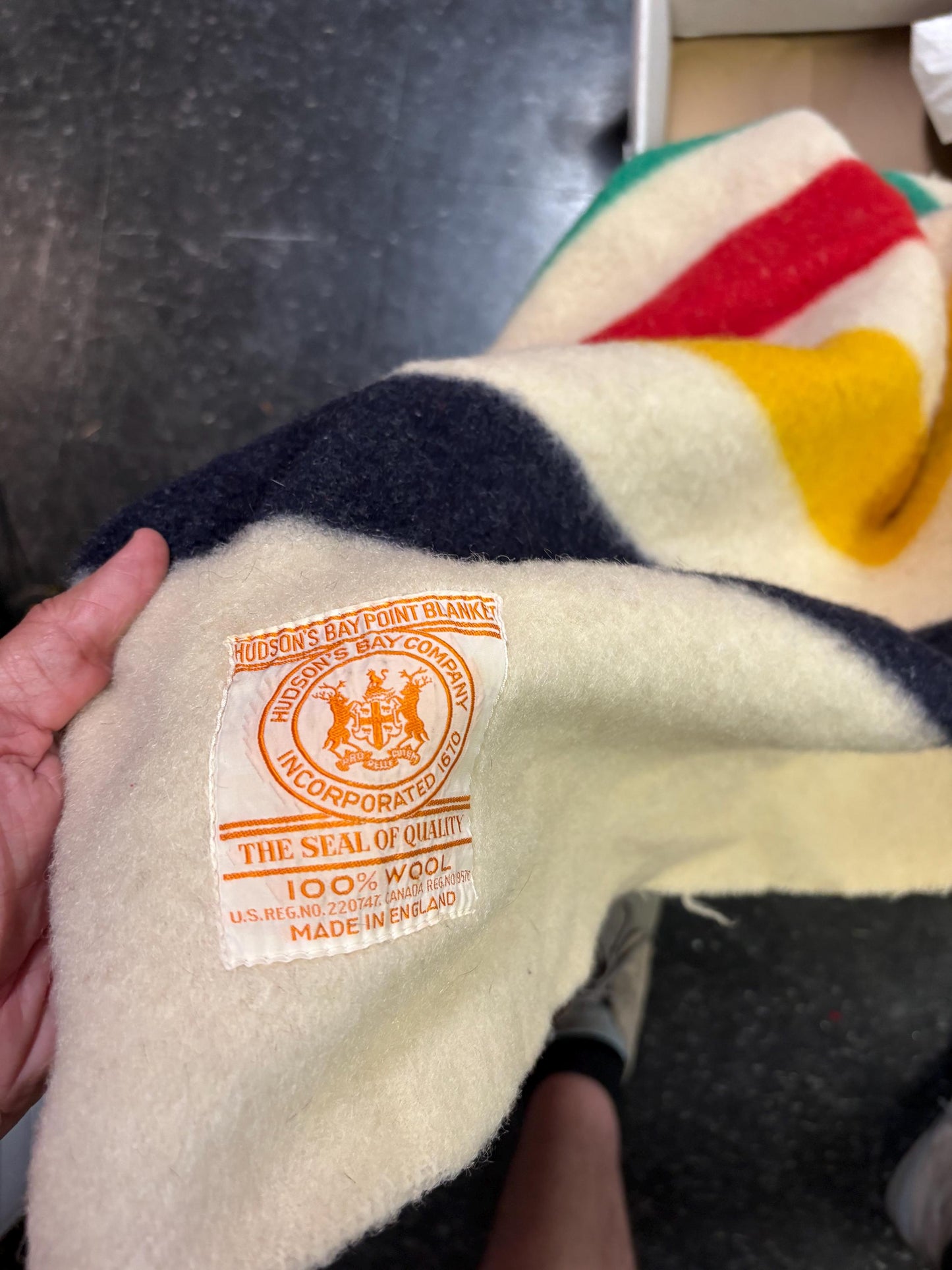 Beautiful authentic antique  4 point HBC Hudson Bay wool blanket  approximately 90 x 72 wide in very good condition  very hard to get -