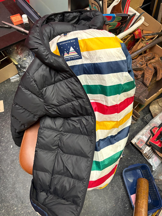 Beautiful HBC Hudson Bay Company lightweight down style jacket  33 inches long - hood 10 inches and arms 24 inches approx - size M womens