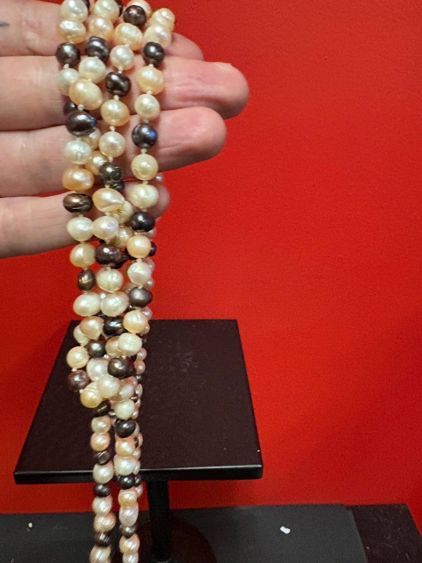 Lovely 66 inch multi coloured pearl necklace  multi strand -B-