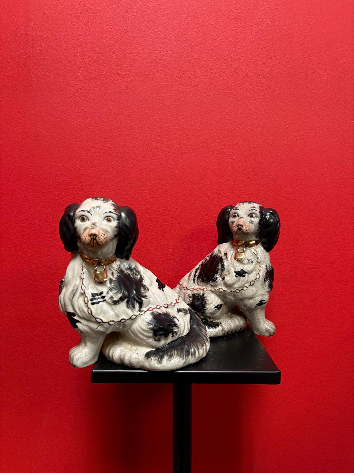 Beautiful 10 inch antique Staffordshire English spaniel dogs in mint condition  lovely subject and unusual  great pair