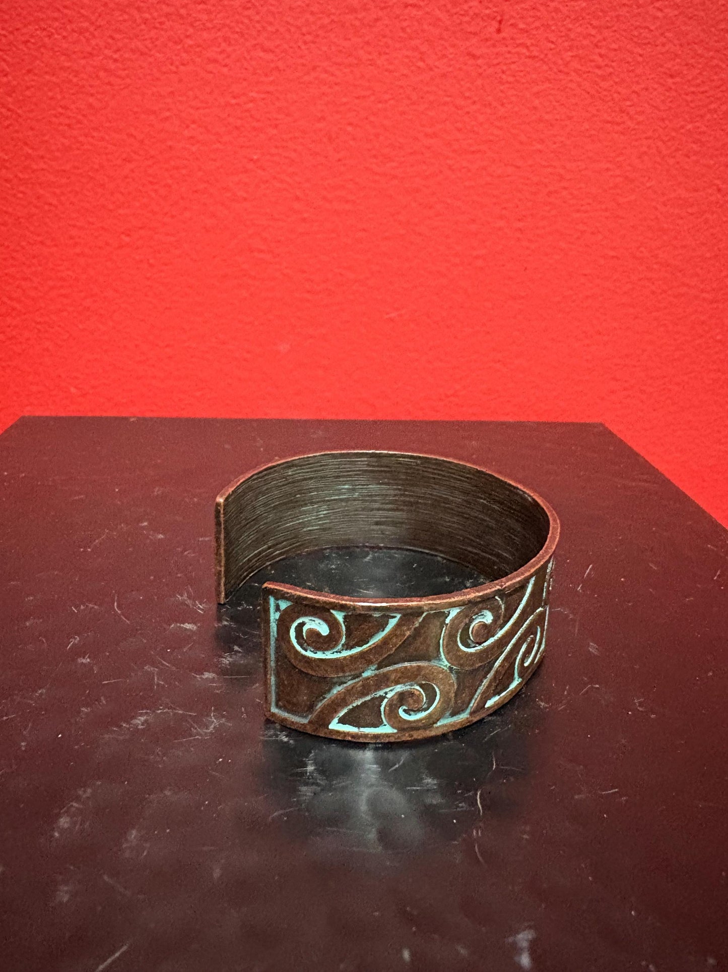 Beautiful antique copper 2.5  half inch wide bracelet with cool oxidization character  great gift