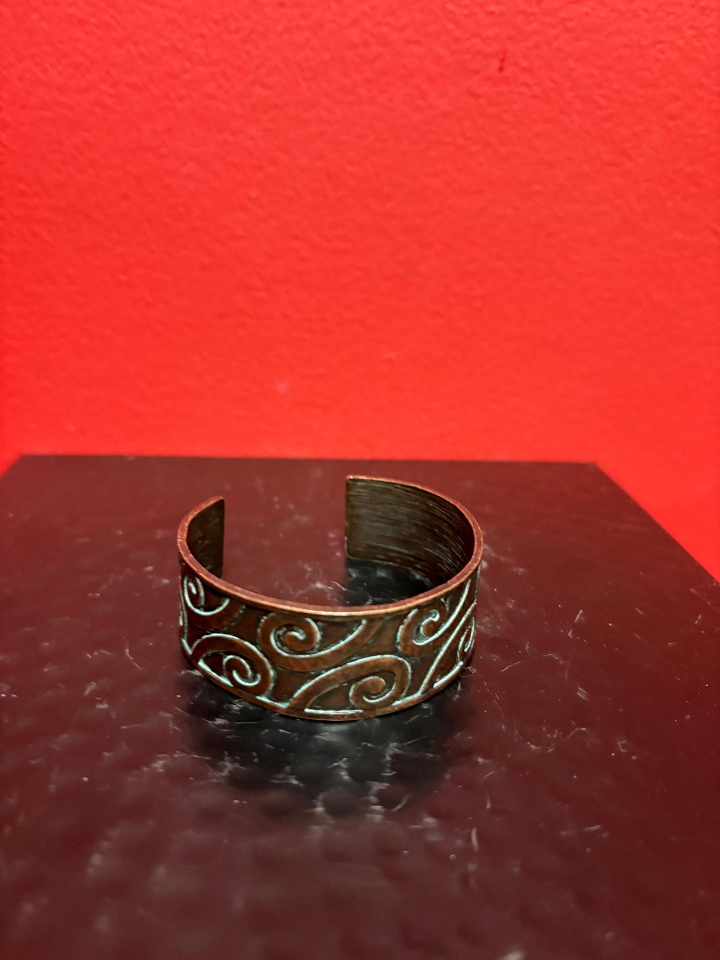 Beautiful antique copper 2.5  half inch wide bracelet with cool oxidization character  great gift