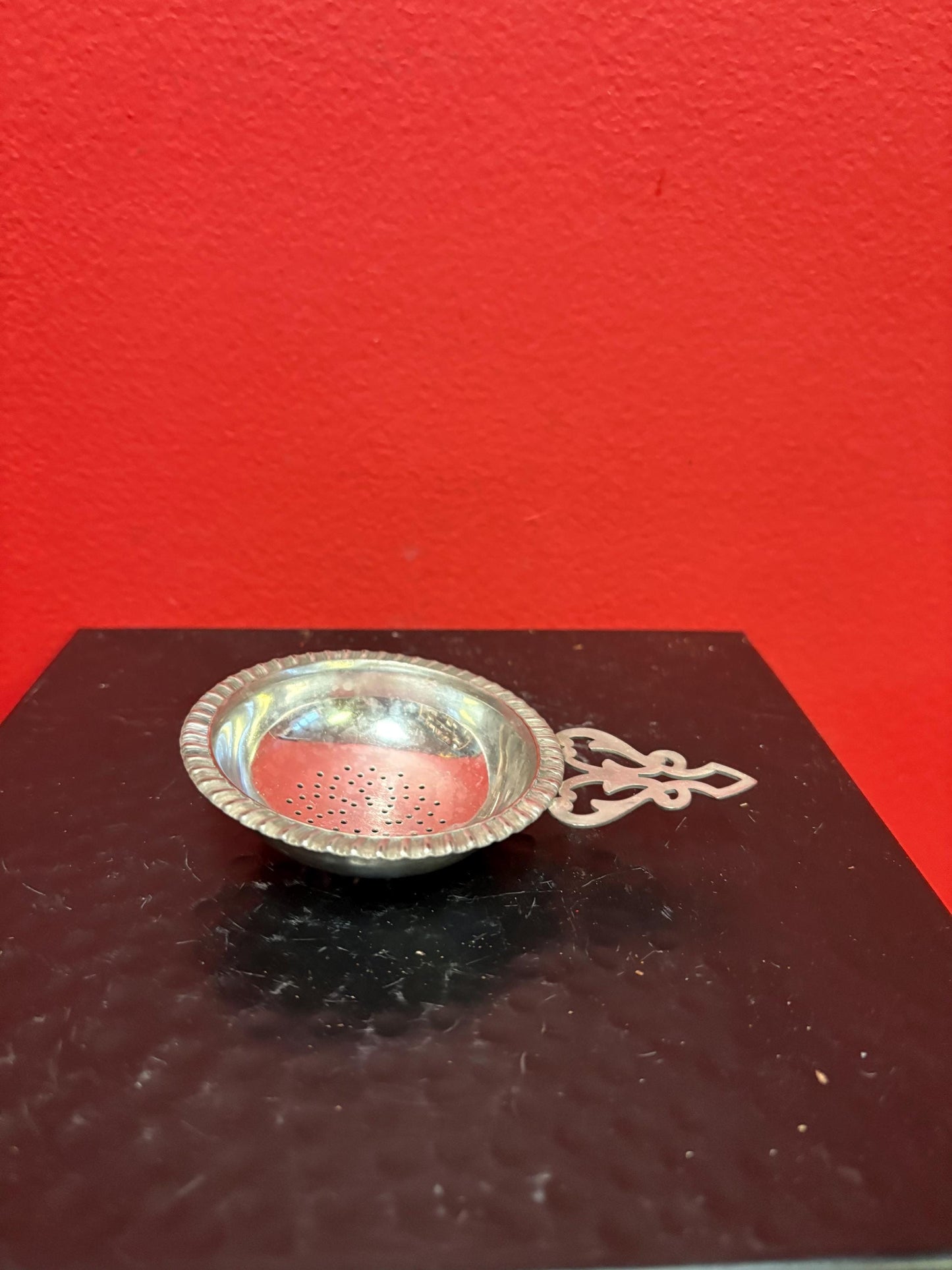 Lovely four inch silver plated English tea strainer  great gift