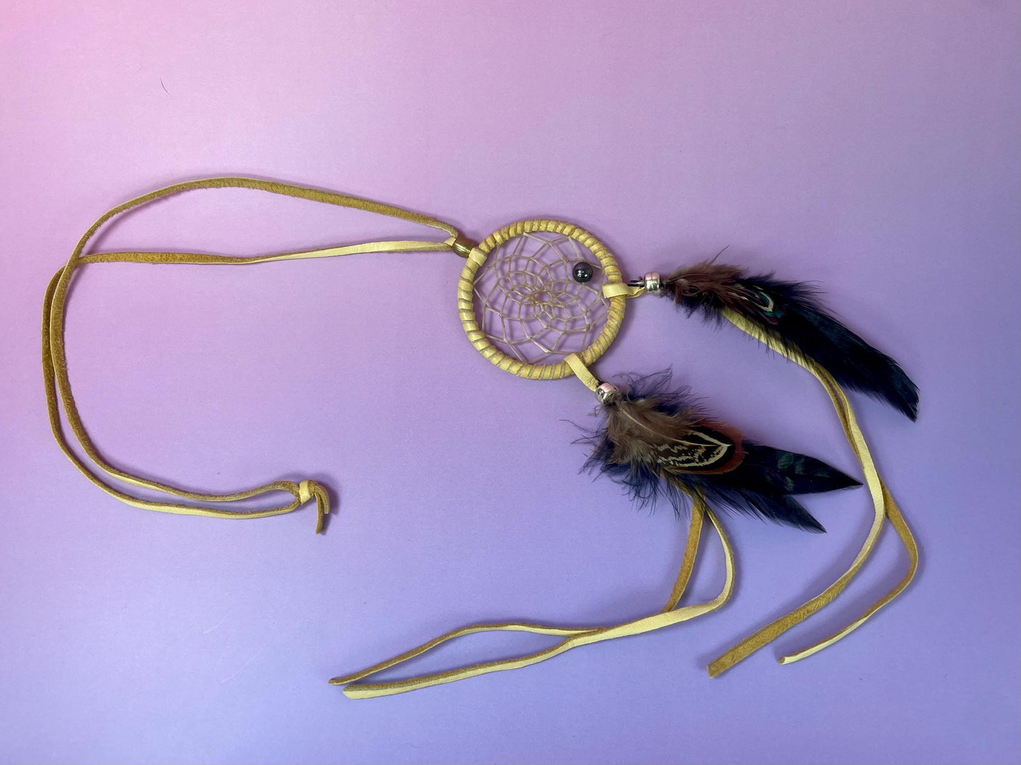Leather, Sinew and Feather Dreamcatcher Necklace